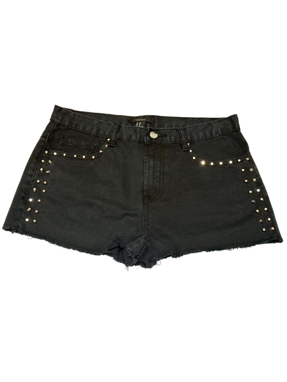 Forever 21 Size 28 Black Studded Shorts Frayed Cutoff Y2K Rocker Club Streetwear - Picture 2 of 9